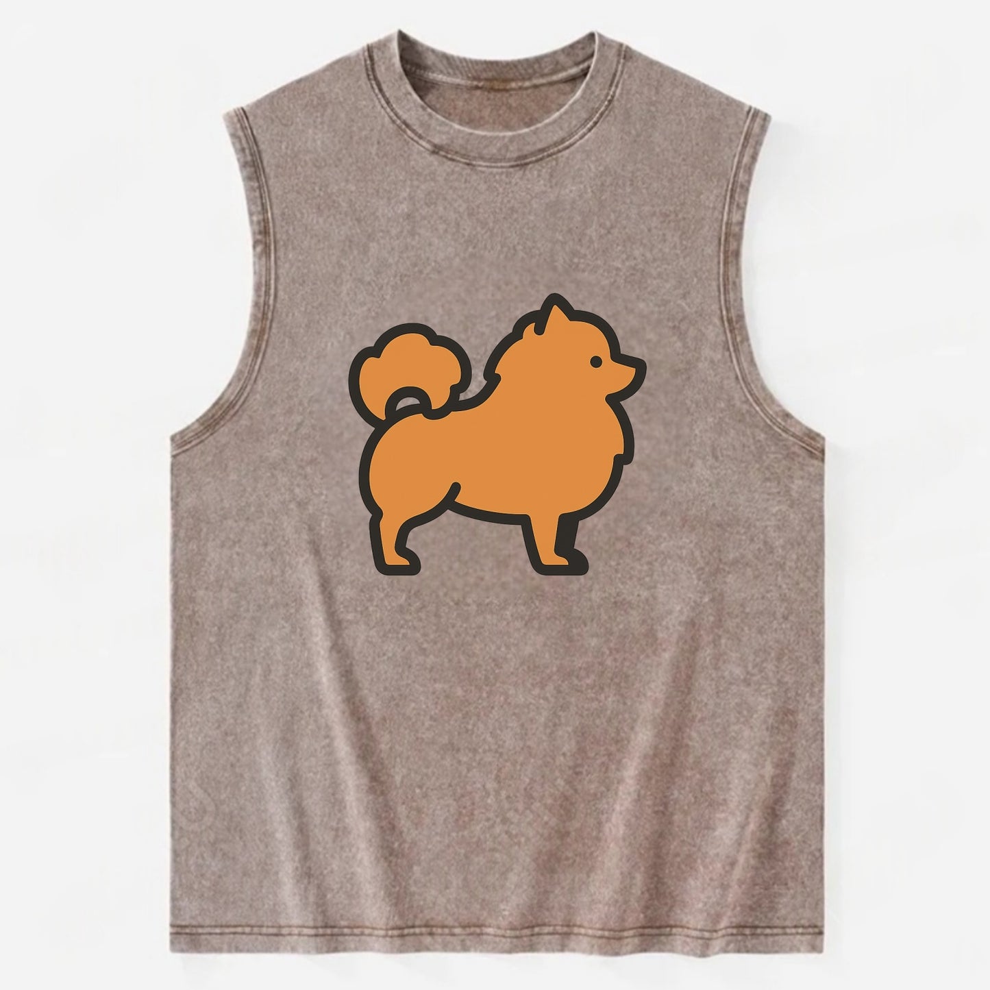 Pomeranian - Orange fluffy flat side profile - Vintage Washed Tank - Brown