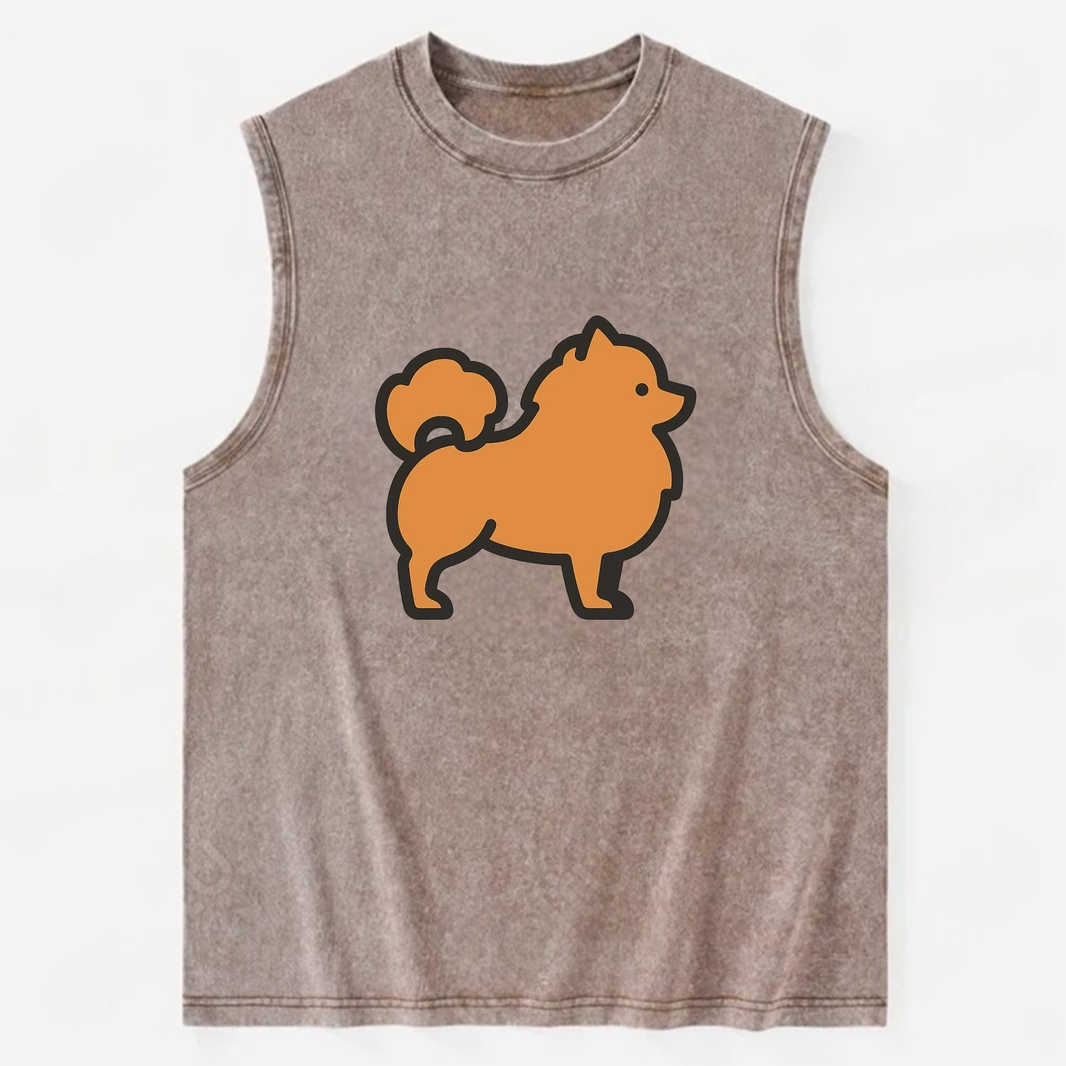 Pomeranian - Orange fluffy flat side profile - Vintage Washed Tank - Brown