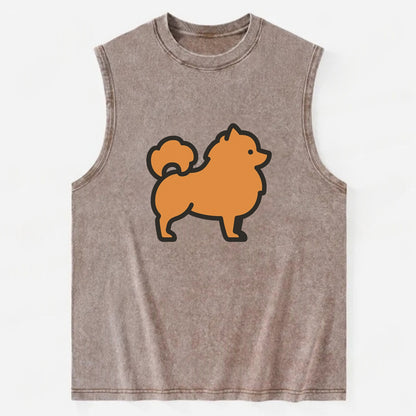 Pomeranian - Orange fluffy flat side profile - Vintage Washed Tank - Brown