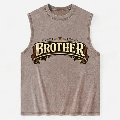 Bold typography design - "BROTHER" - male bond, brotherhood - Vintage Washed Tank - Brown
