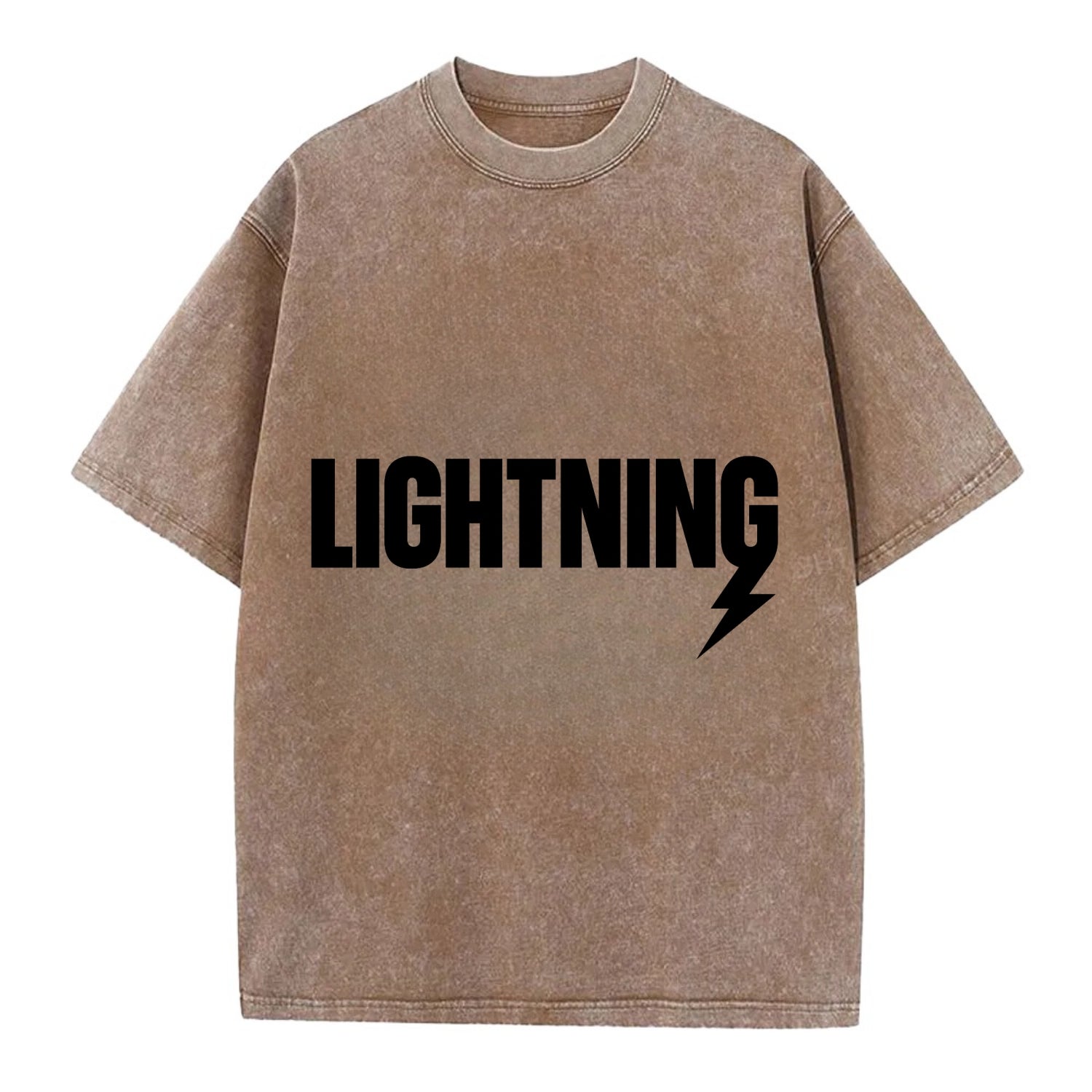 Bold typography design - "LIGHTNING" - fast, electric, striking - Vintage T-shirt - Brown