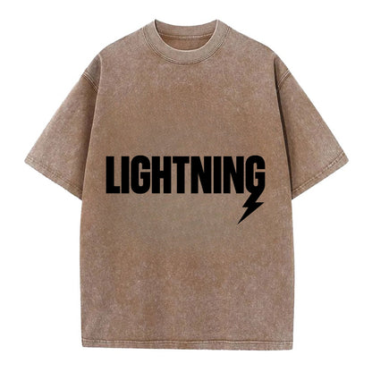 Bold typography design - "LIGHTNING" - fast, electric, striking - Vintage T-shirt - Brown