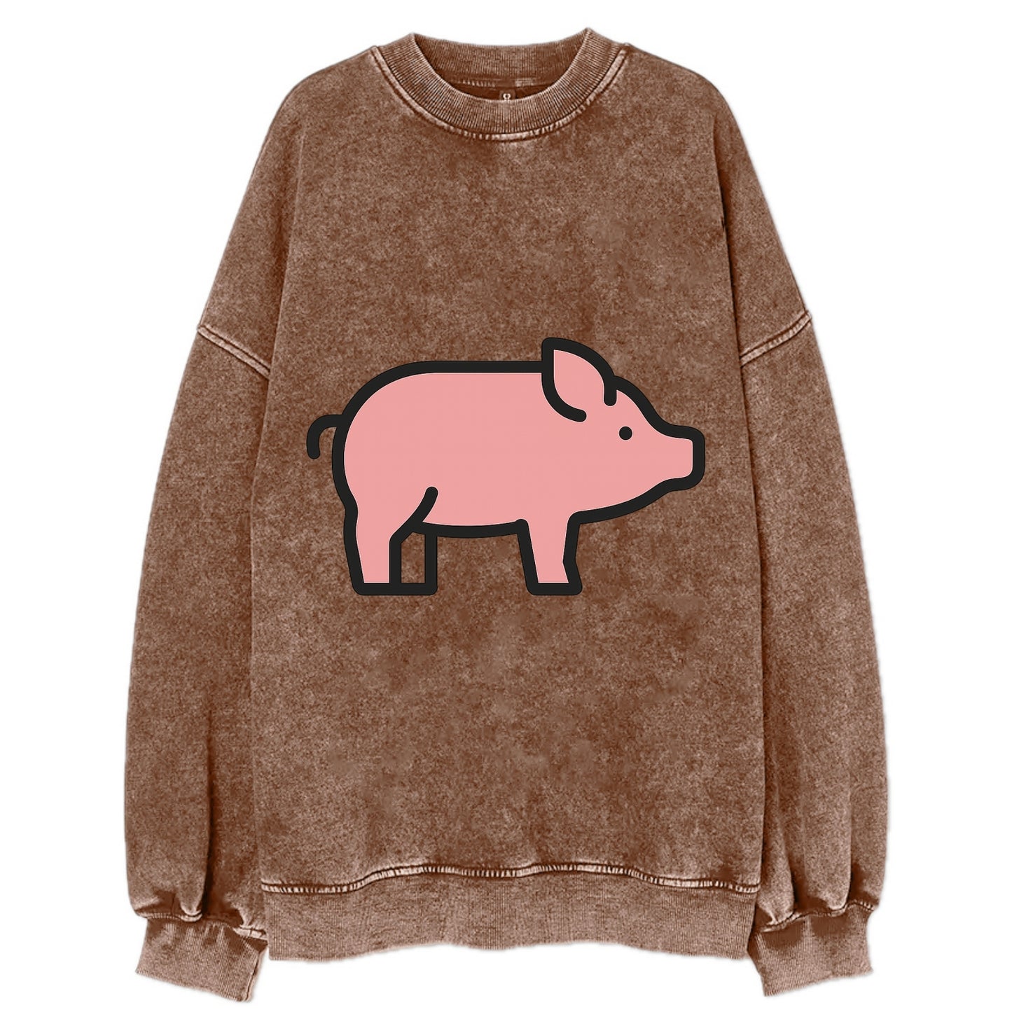 Pig - Pink farm pig flat side profile - Vintage Sweatshirt - Brown