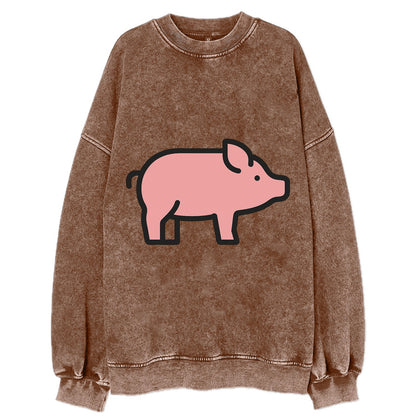 Pig - Pink farm pig flat side profile - Vintage Sweatshirt - Brown