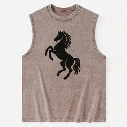 Stallion rearing on hind legs - Vintage Washed Tank - Brown