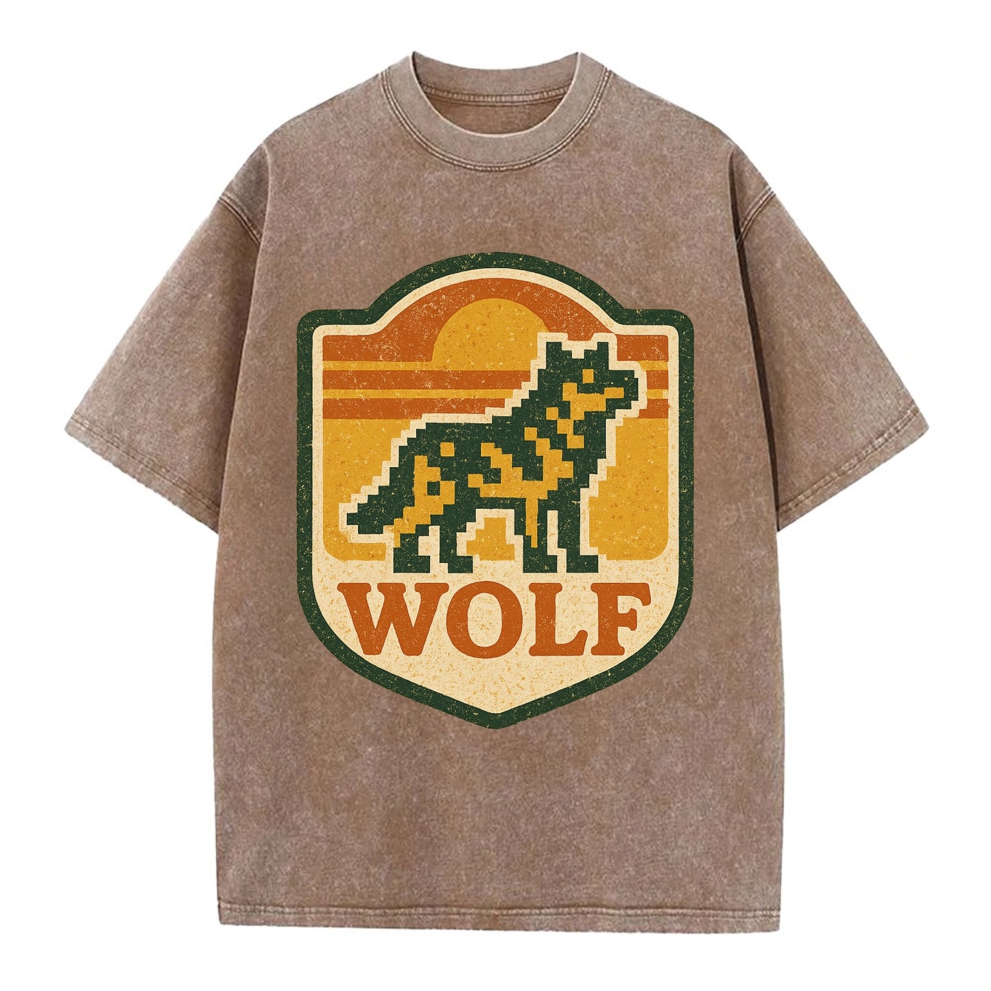 Digital Pixel Wolf  - Vintage T-shirt - Brown