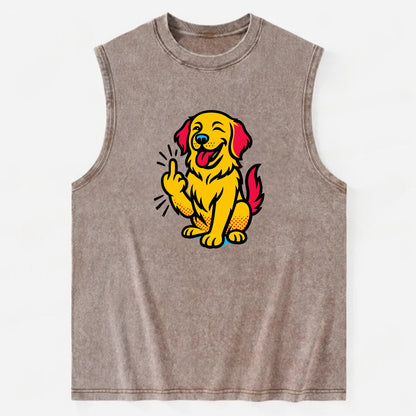 Golden Retriever with happy smile and golden coat, fluffy paw raised - Vintage Washed Tank - Brown
