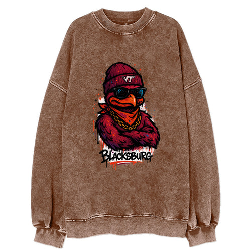 Blacksburg HokieBird wearing Virginia Tech beanie with VT patch - Vintage Sweatshirt