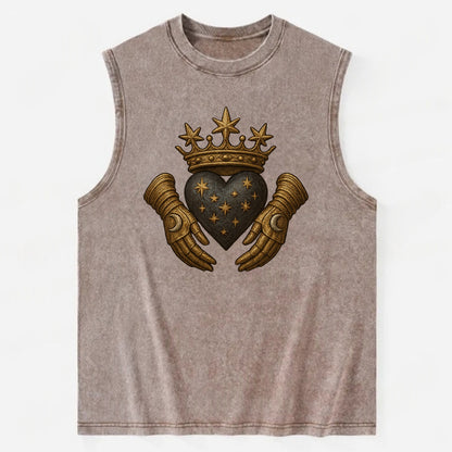 Ice crystal crown framing a frosted heart with fur-trimmed winter hands - Vintage Washed Tank - Brown