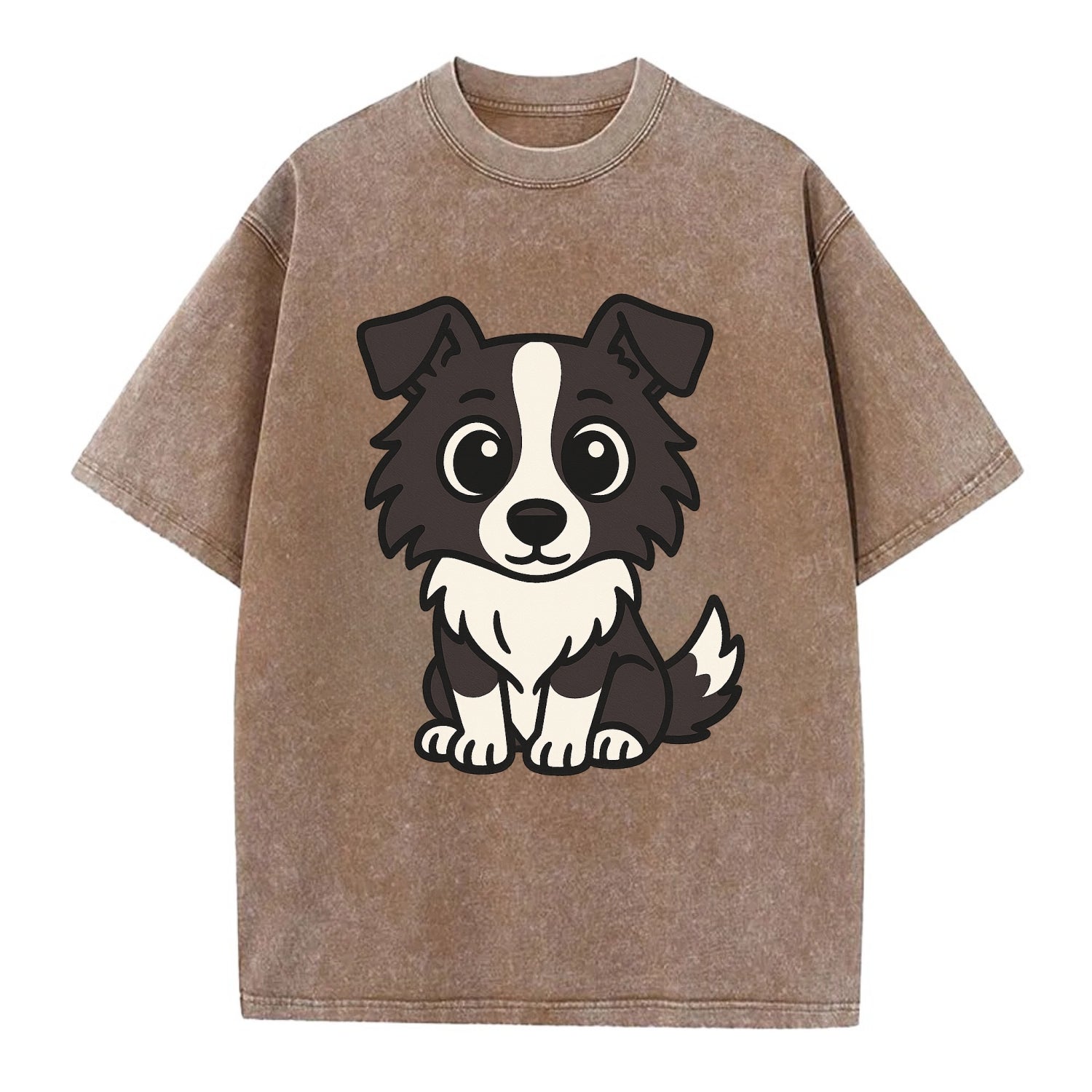 Border Collie - Intense stare sitting pose - Vintage T-shirt - Brown
