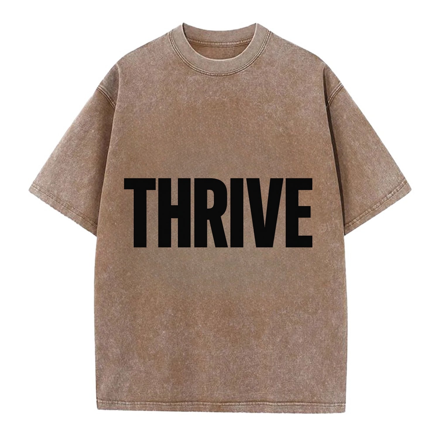 Bold typography design - "THRIVE" - flourishing, doing well - Vintage T-shirt - Brown