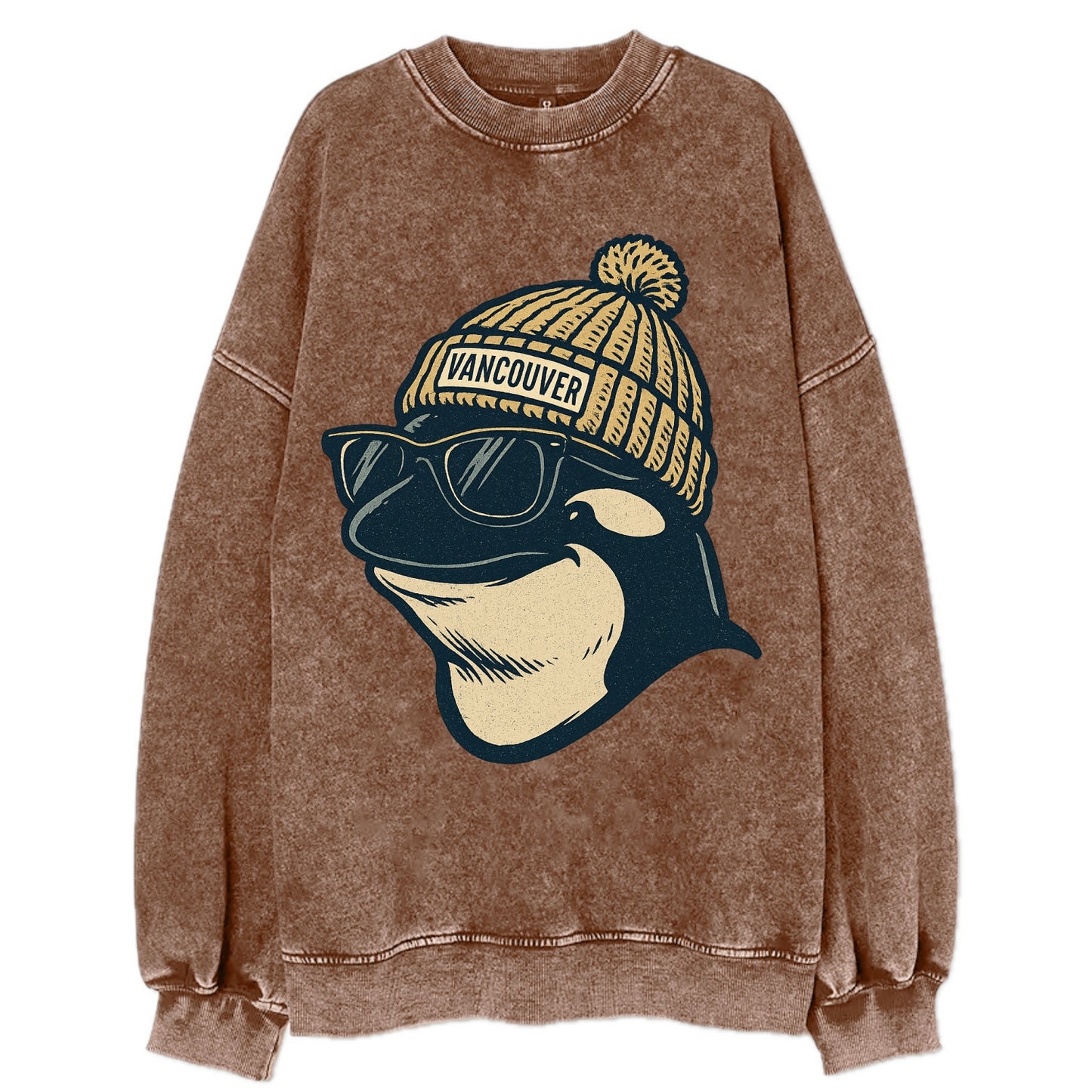Vancouver Orca wearing Vancouver beanie - Vintage Sweatshirt - Brown