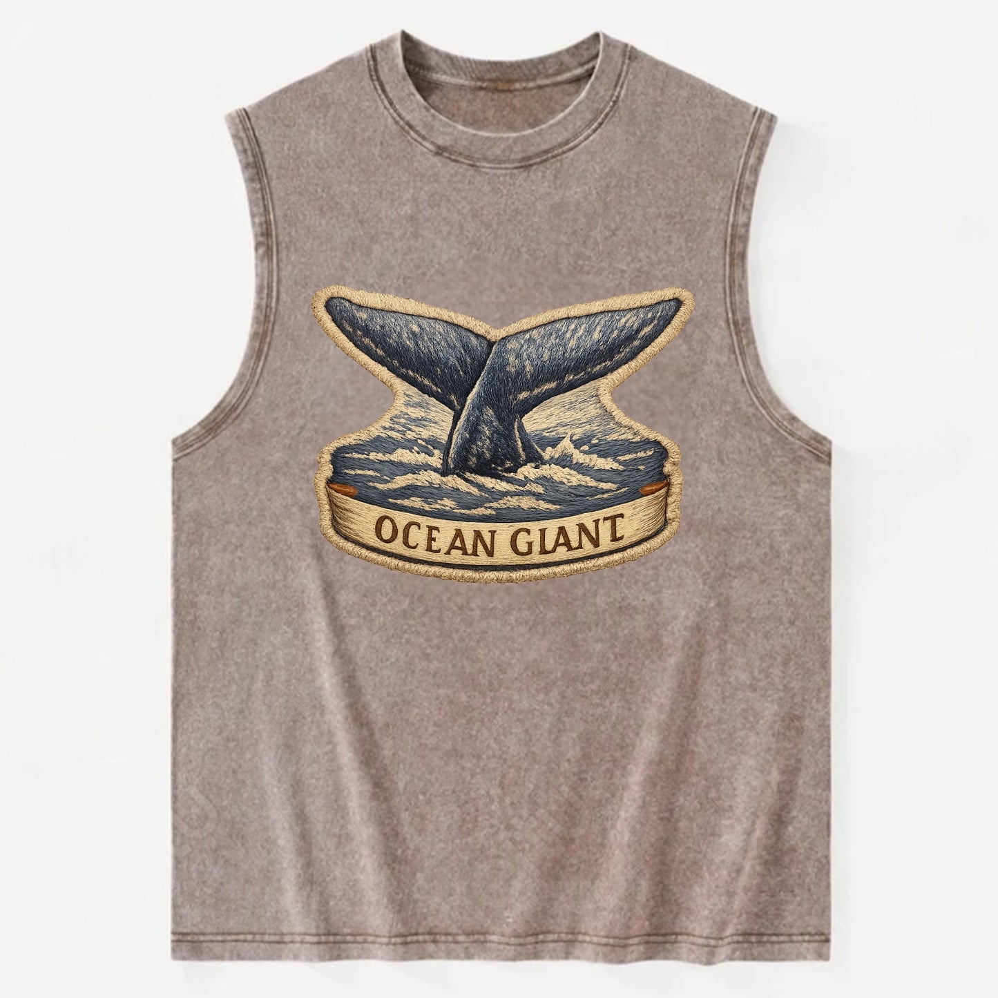 WHALE TAIL - diving whale in blue and gray , ocean giant - Vintage Washed Tank - Brown