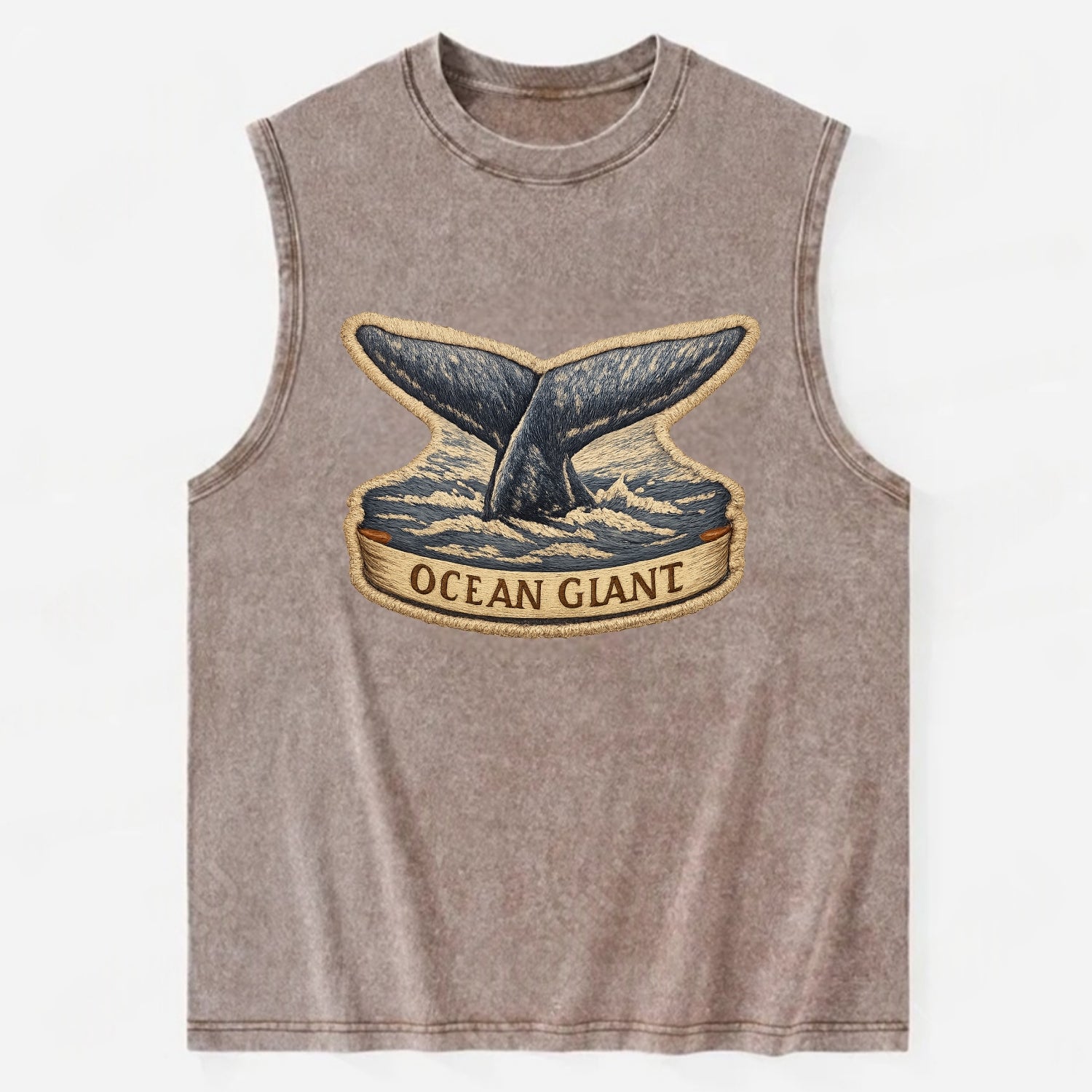 WHALE TAIL - diving whale in blue and gray , ocean giant - Vintage Washed Tank - Brown