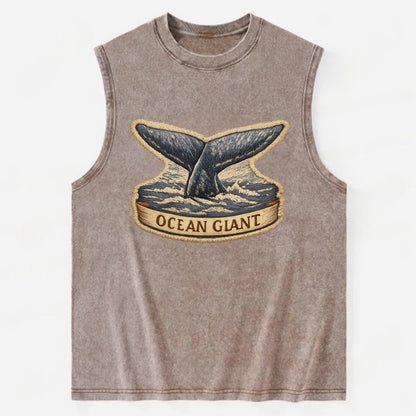 WHALE TAIL - diving whale in blue and gray , ocean giant - Vintage Washed Tank - Brown