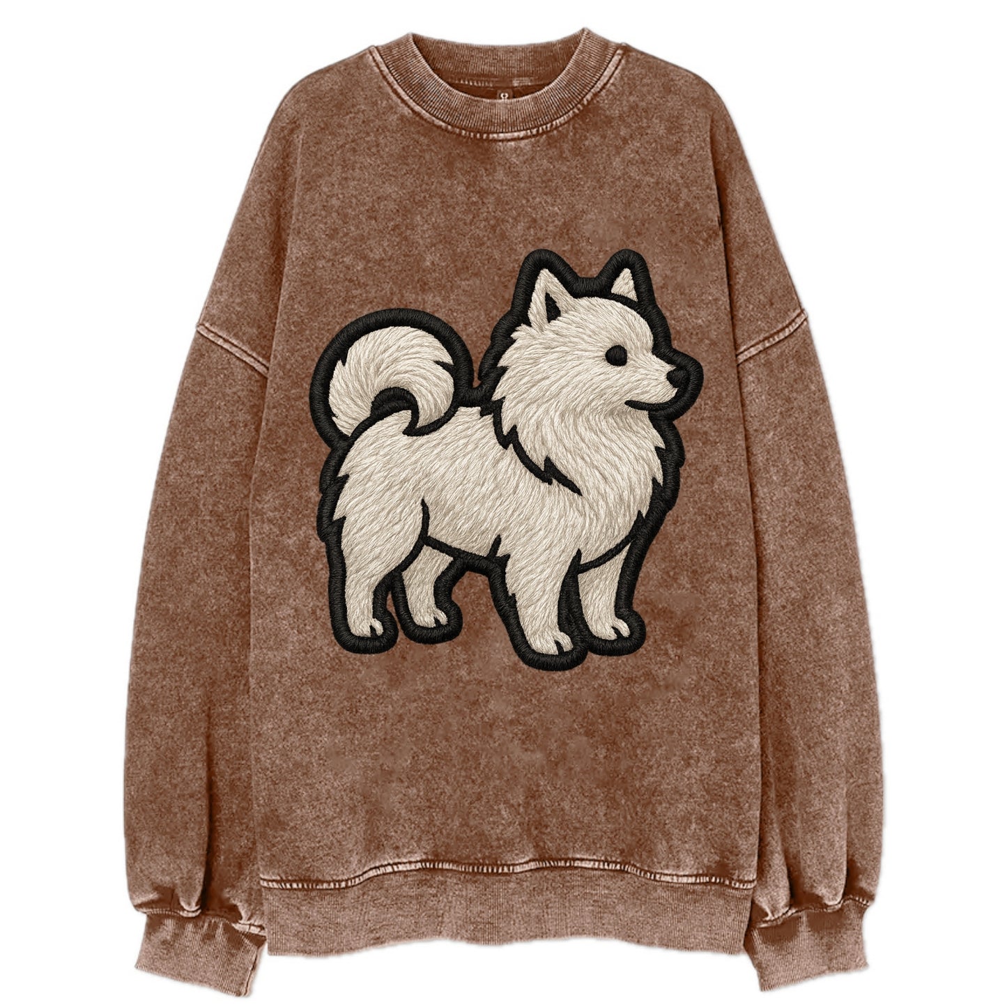 Japanese Spitz - Contemporary white spit - Vintage Sweatshirt - Brown