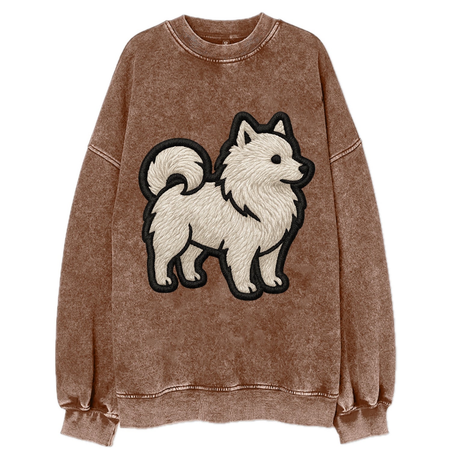 Japanese Spitz - Contemporary white spit - Vintage Sweatshirt - Brown