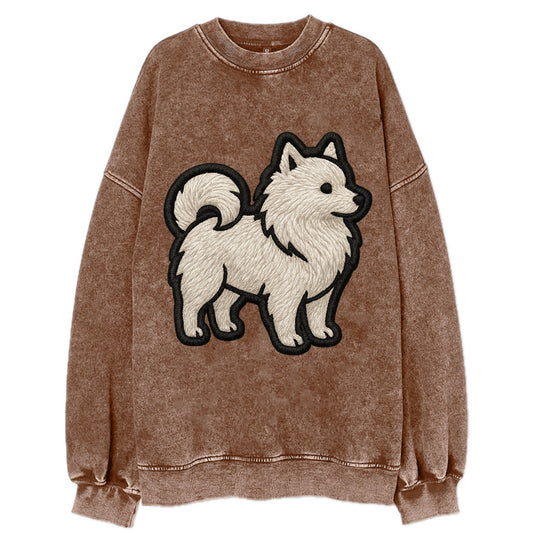 Japanese Spitz - Contemporary white spit - Vintage Sweatshirt - Brown