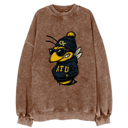 Atlanta Yellow Jacket wearing Georgia Tech beanie with GT patch - Vintage Sweatshirt - Brown