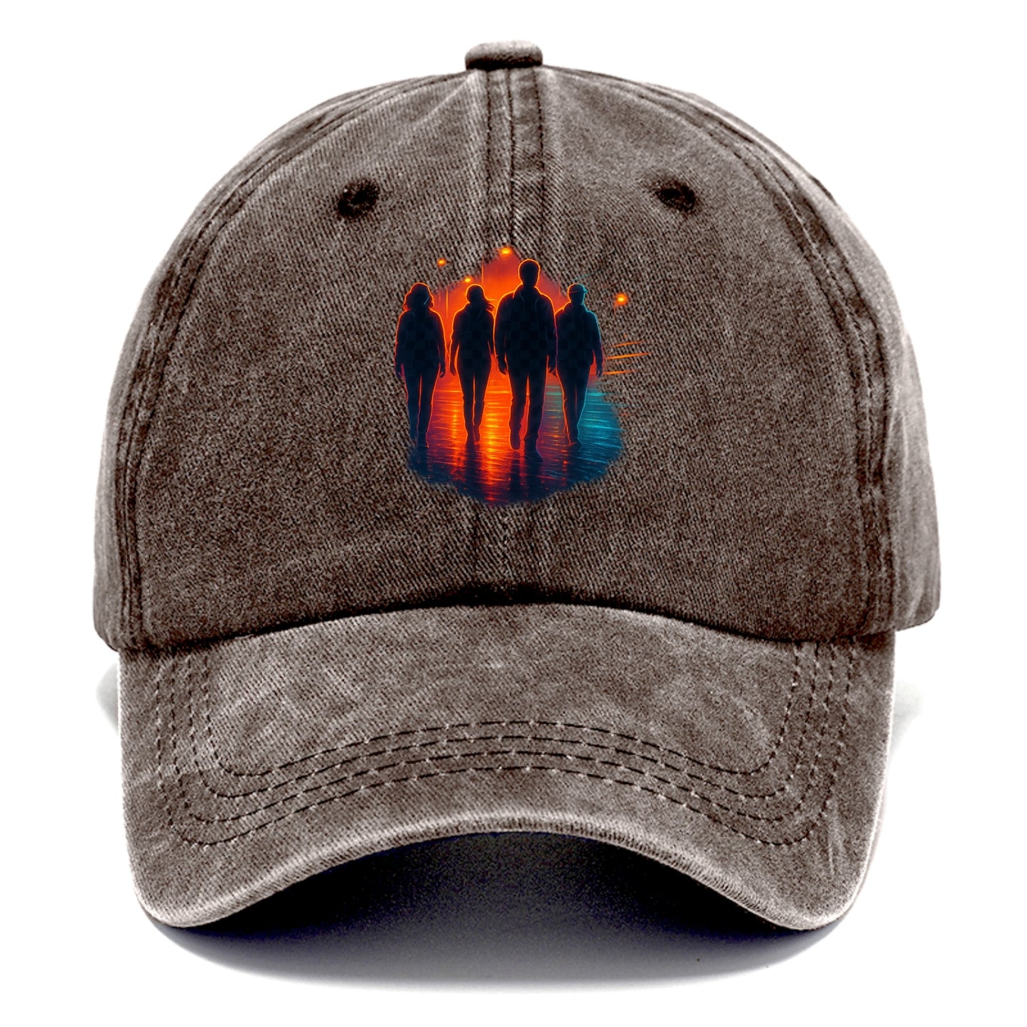 gang of silhouettes walking together at sunset by the beach - Classic Cap - Brown