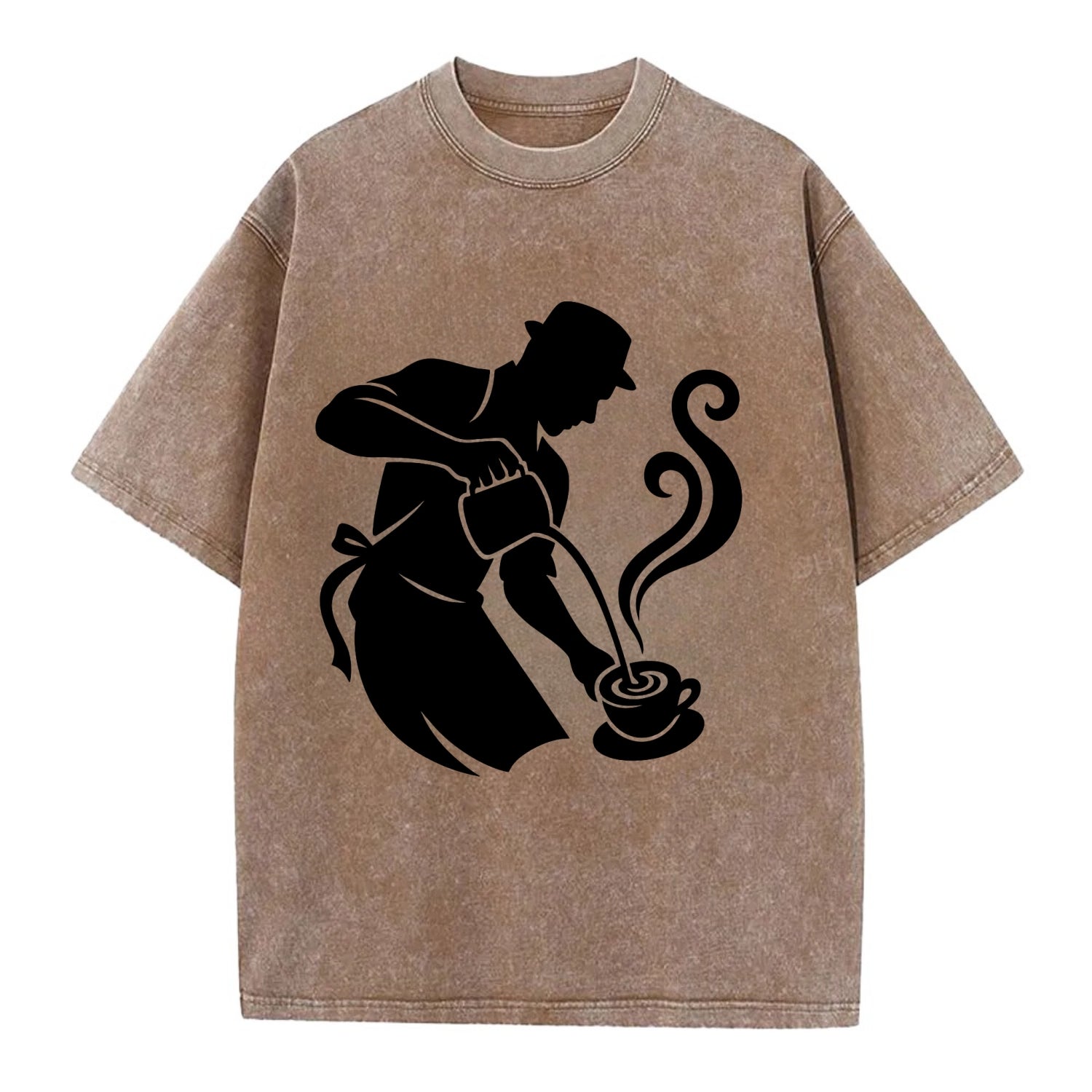 Barista creating latte art - Vintage T-shirt - Brown