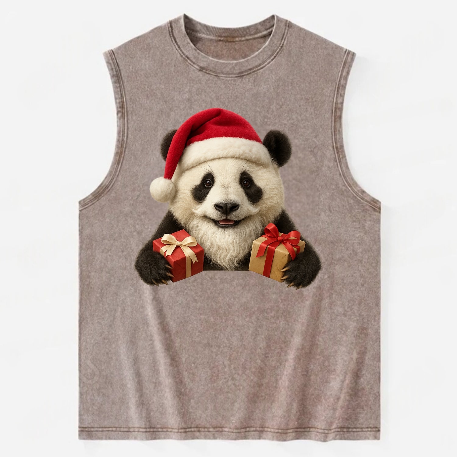 Santa Panda  - Vintage Washed Tank - Brown