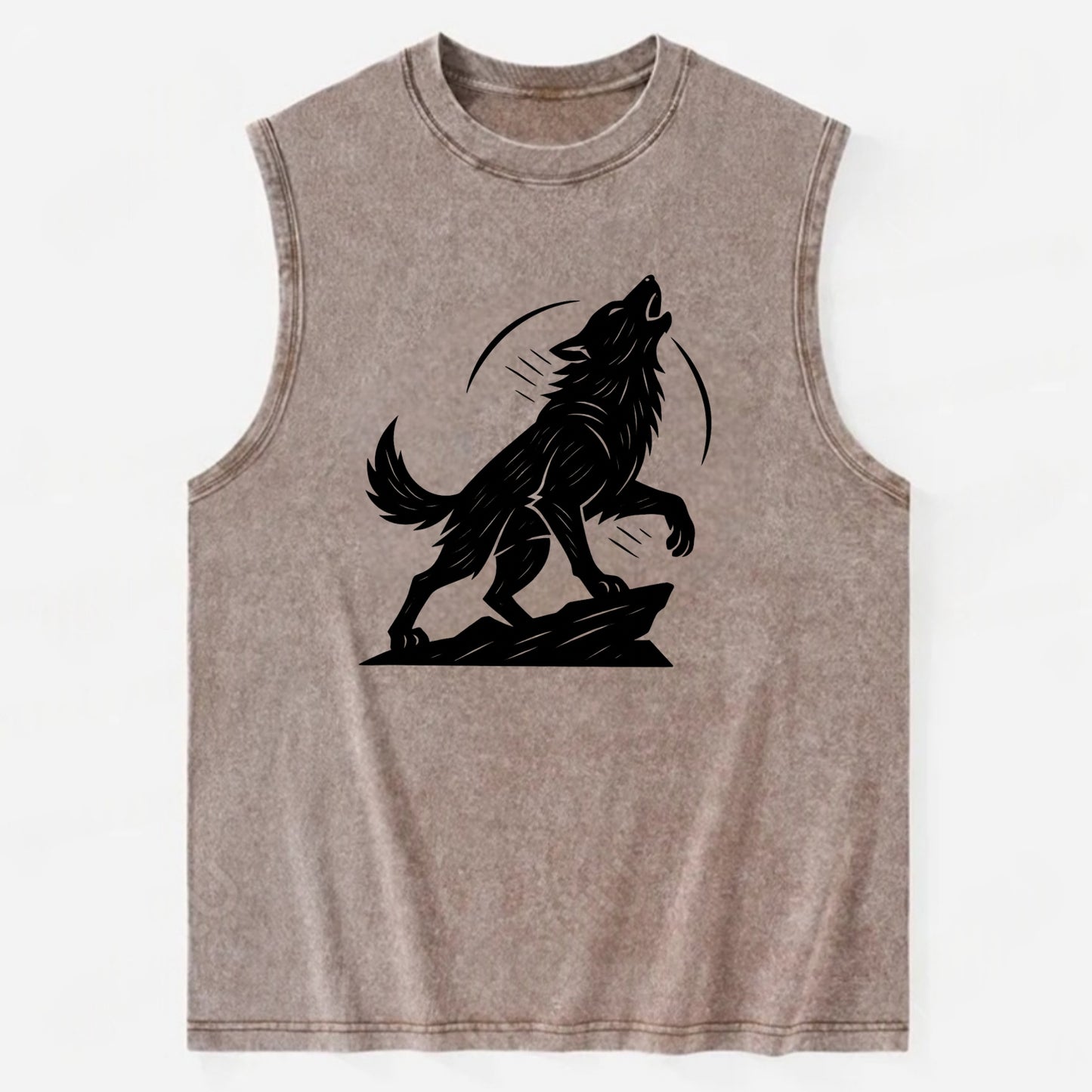 Wolf howling at full moon - Vintage Washed Tank - Brown