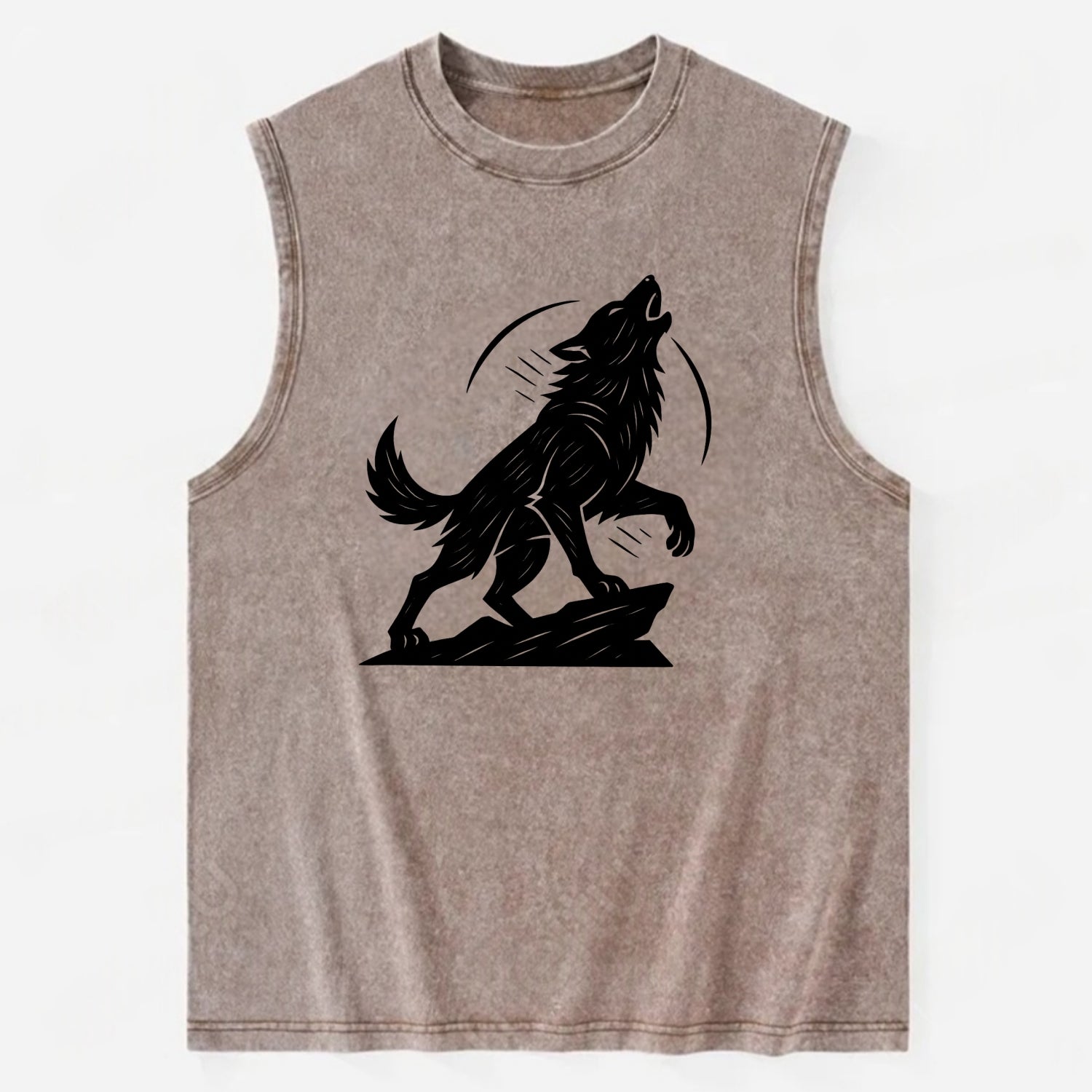 Wolf howling at full moon - Vintage Washed Tank - Brown
