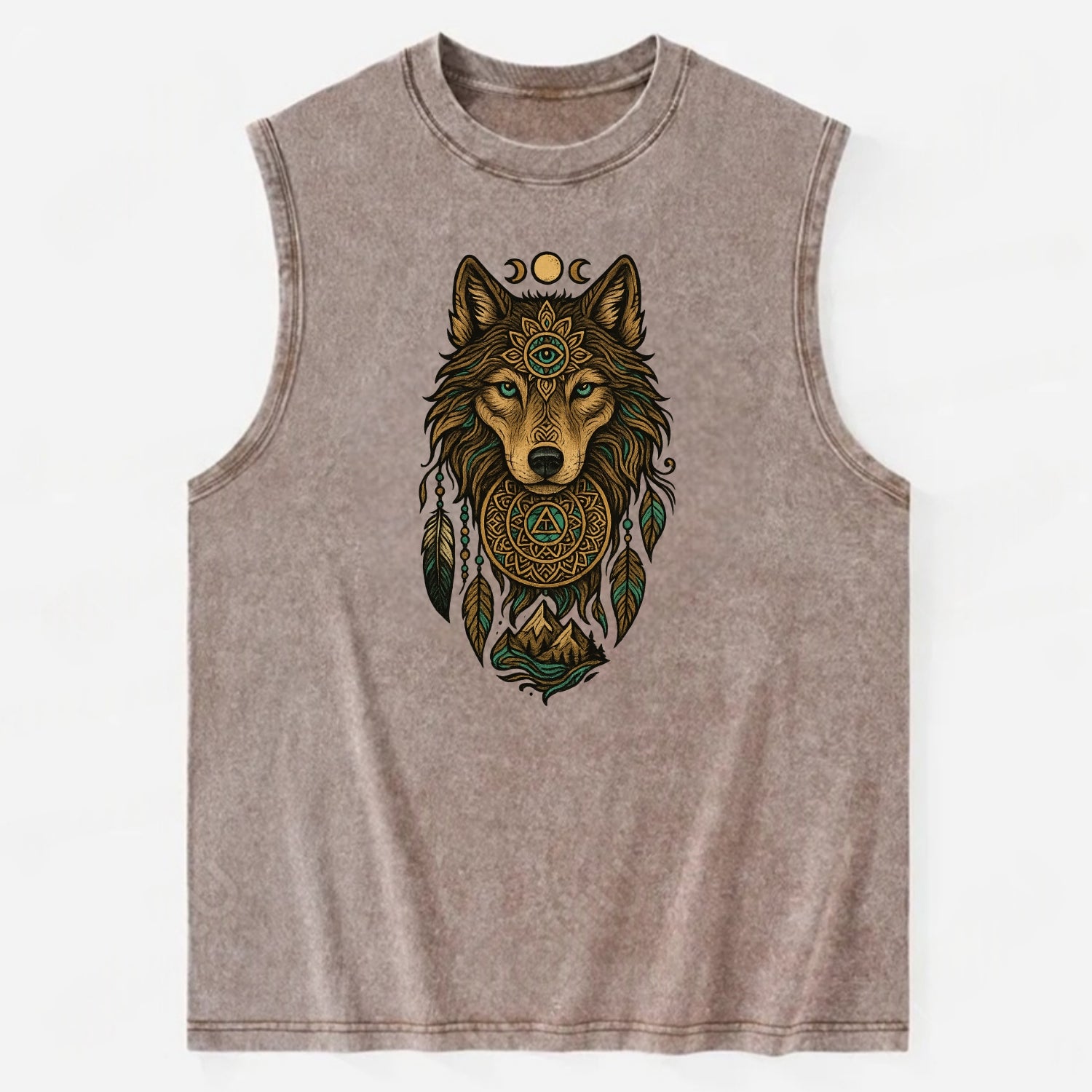 Tattoo Wolf Flash  - Vintage Washed Tank - Brown