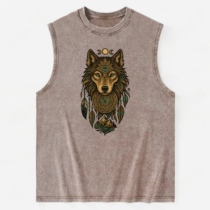 Tattoo Wolf Flash  - Vintage Washed Tank - Brown