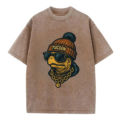 Tucson Desert Tortoise wearing Tucson beanie with pom pom and wayfarer sunglasses - Vintage T-shirt