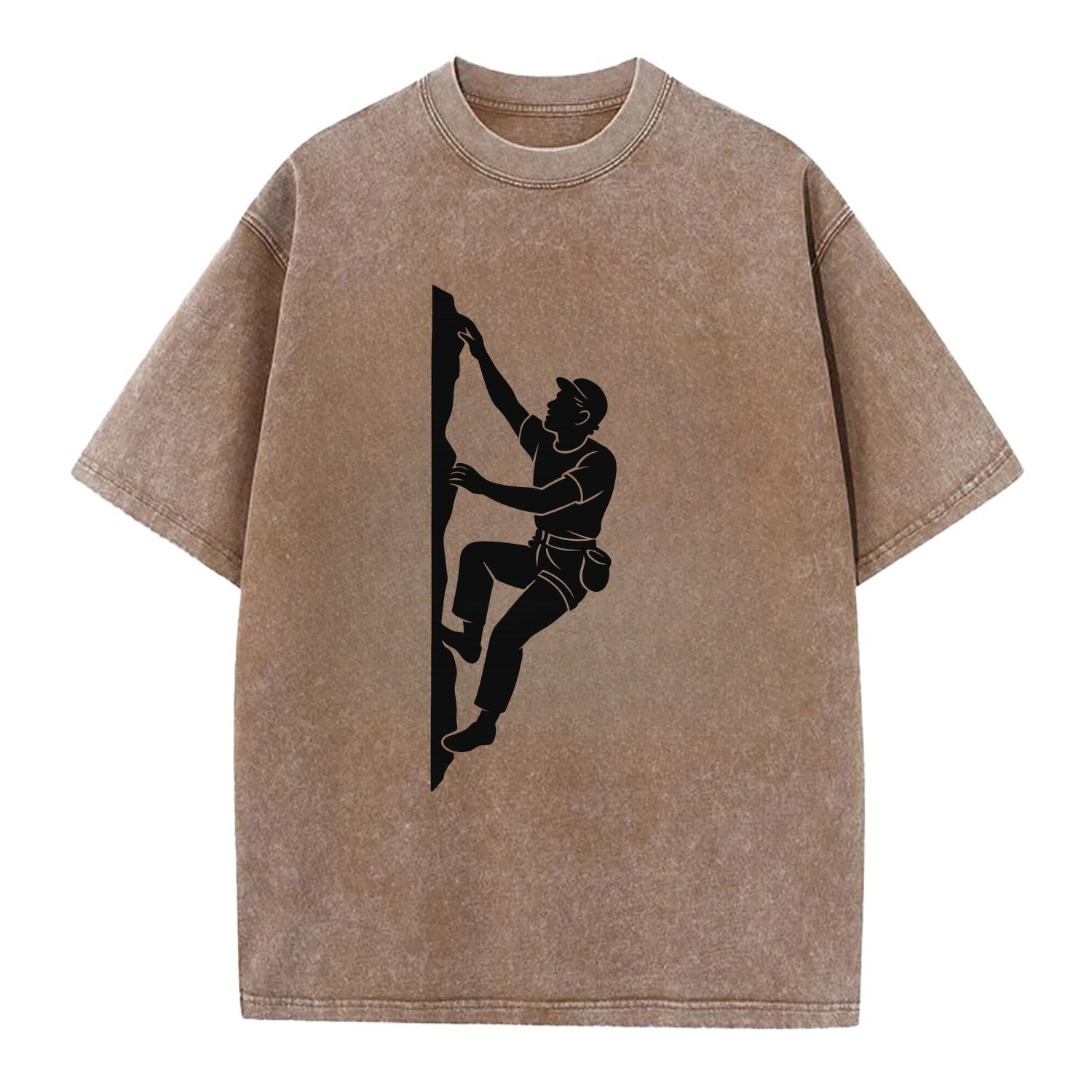 Rock climber reaching for the next hold - Vintage T-shirt - Brown