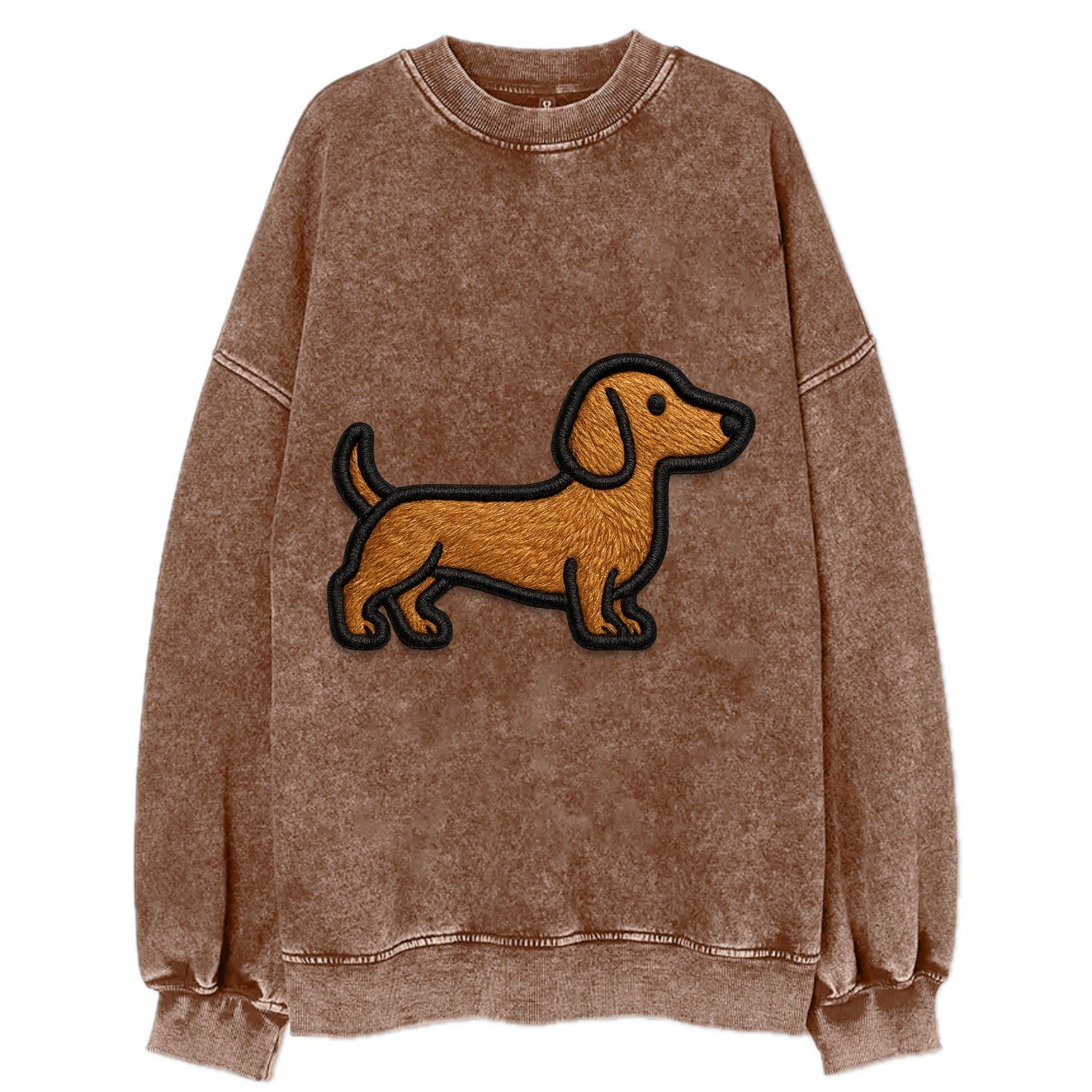 Dachshund - Modern elongated silhouette - Vintage Sweatshirt - Brown