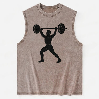 Weightlifter lifting barbell overhead - Vintage Washed Tank - Brown