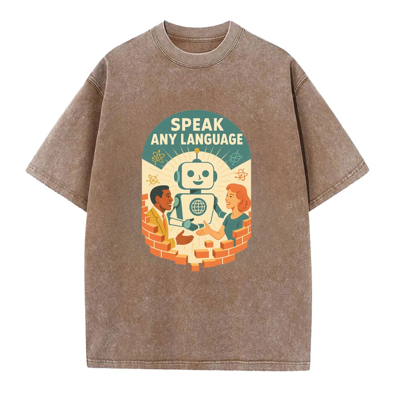 Language learning AI breaking down barriers - "Speak Any Language" - - Vintage T-shirt - Brown