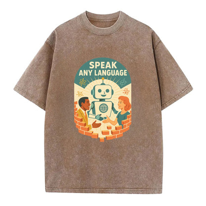 Language learning AI breaking down barriers - "Speak Any Language" - - Vintage T-shirt - Brown
