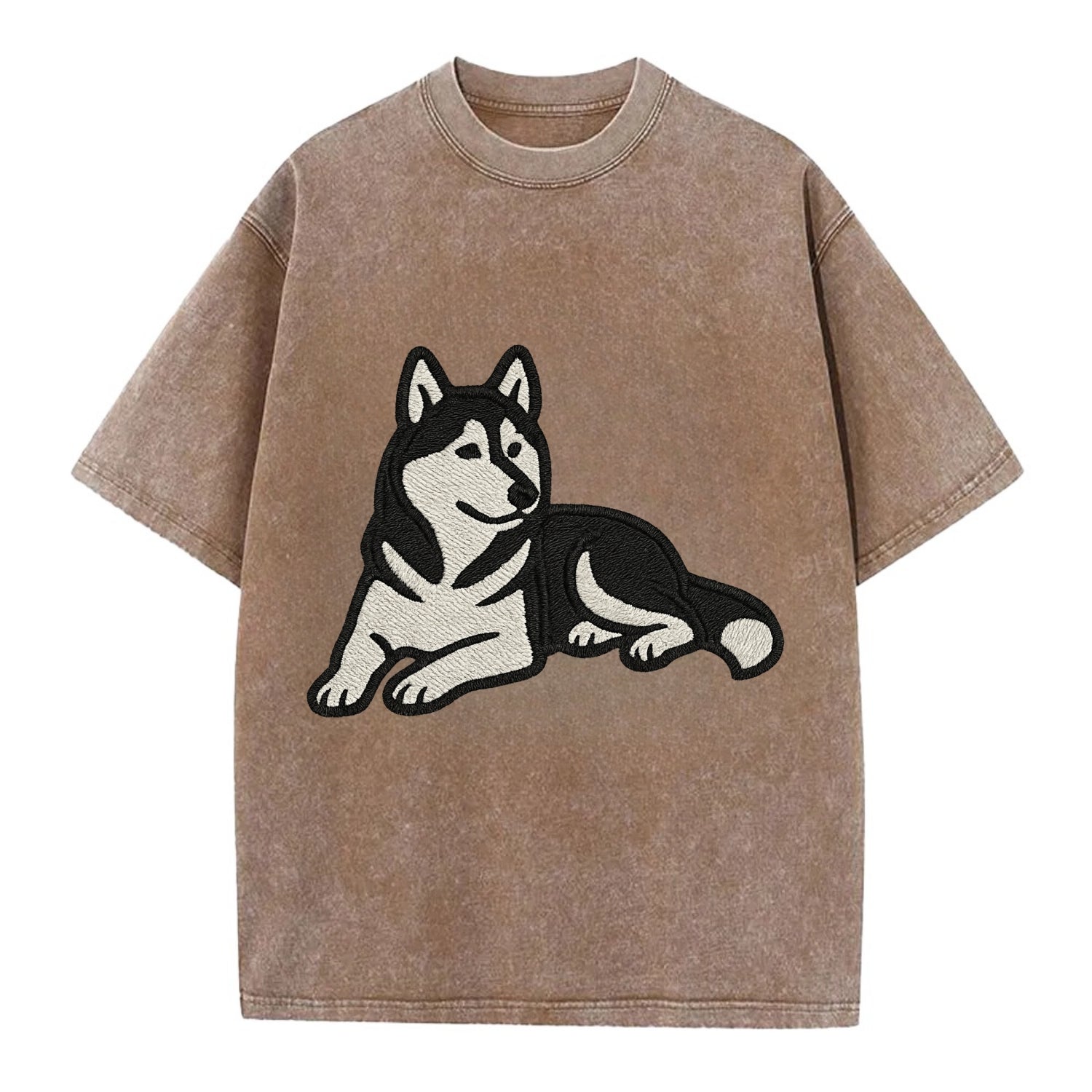Siberian Husky - Black and white relaxed Vintage T-shirt - Brown