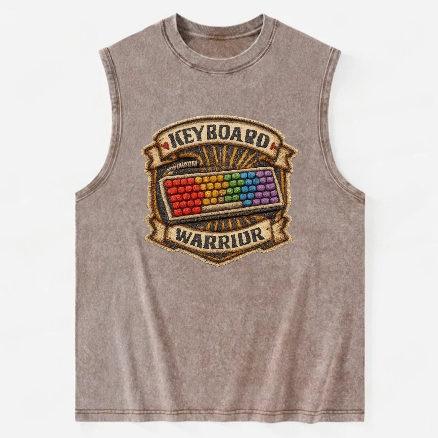KEYBOARD WARRIOR - mechanical keyboard in RGB rainbow , PC master race - Vintage Washed Tank - Brown