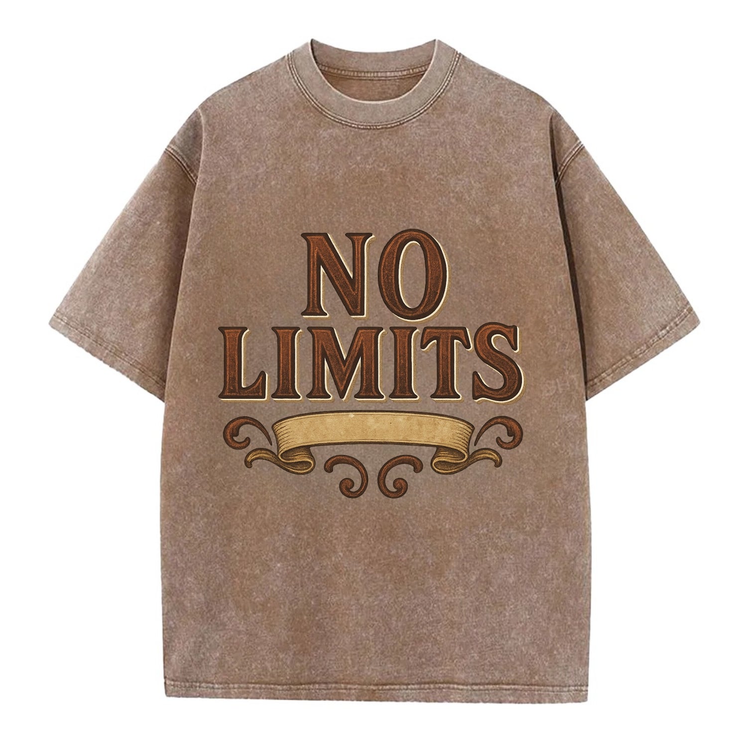 Bold typography design - "NO LIMITS" - boundless potential - Vintage T-shirt - Brown