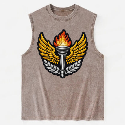 Embroidered patch design - TRACK AND FIELD TORCH - Olympic style torch with - Vintage Washed Tank - Brown
