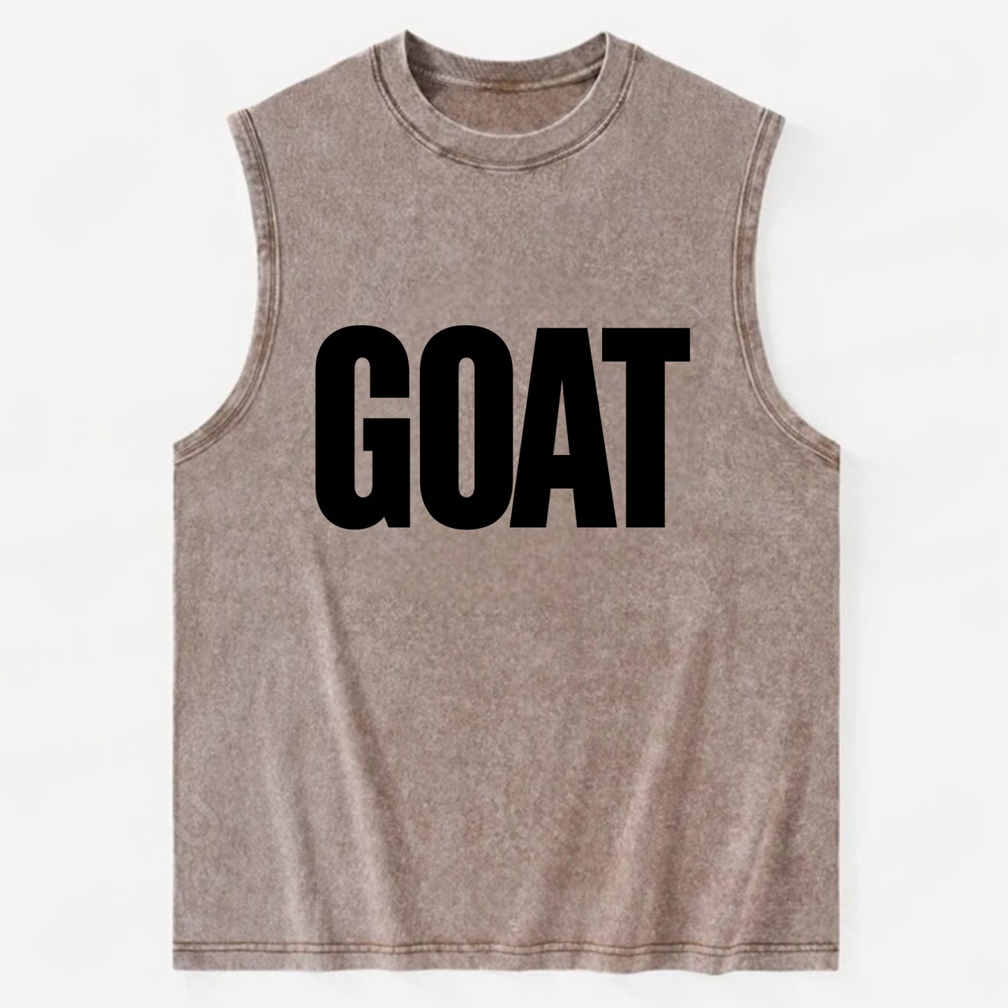 Bold typography design - "GOAT" - greatest of all time - Vintage Washed Tank - Brown