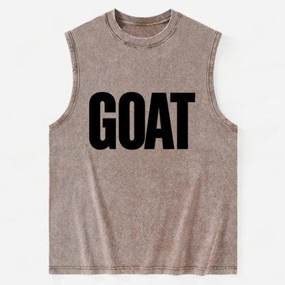 Bold typography design - "GOAT" - greatest of all time - Vintage Washed Tank - Brown