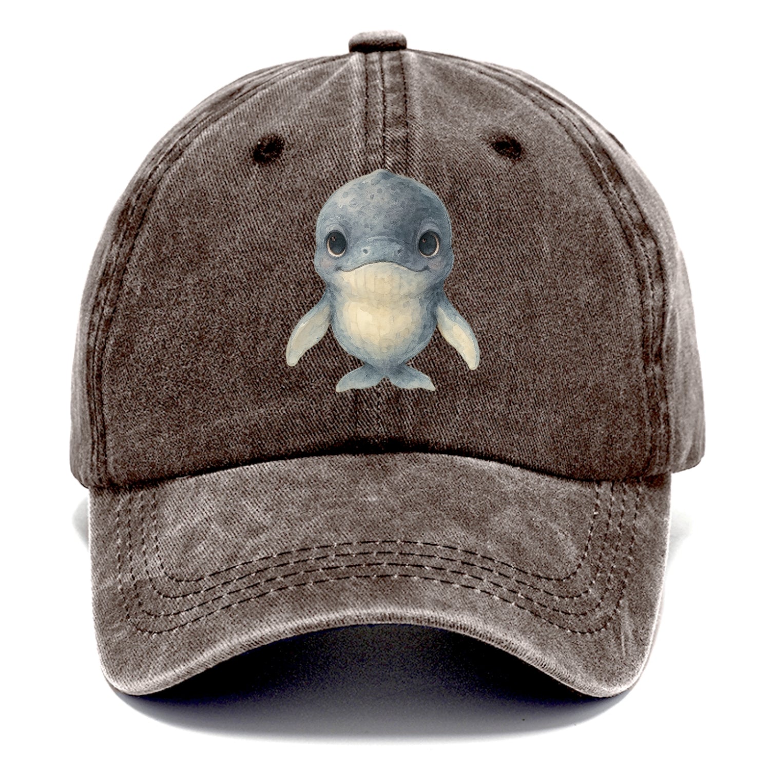 Baby Humpback Whale - dark gray with white flippers, large gentle eyes, front-facing, - Classic Cap - Brown