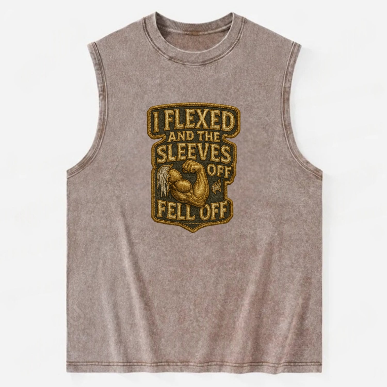 I Flexed and The Sleeves Fell Off  - Vintage Washed Tank - Brown