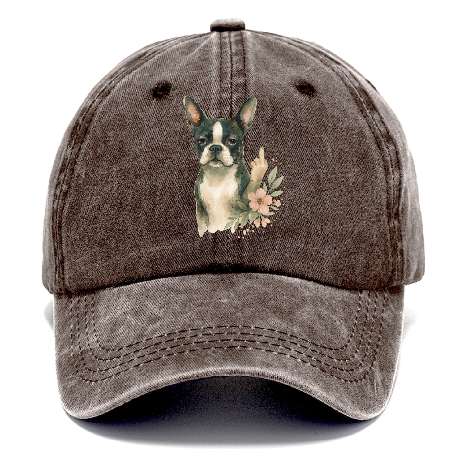 Boston Terrier with tuxedo markings, perky ears, paw up giving sass - Classic Cap - Brown