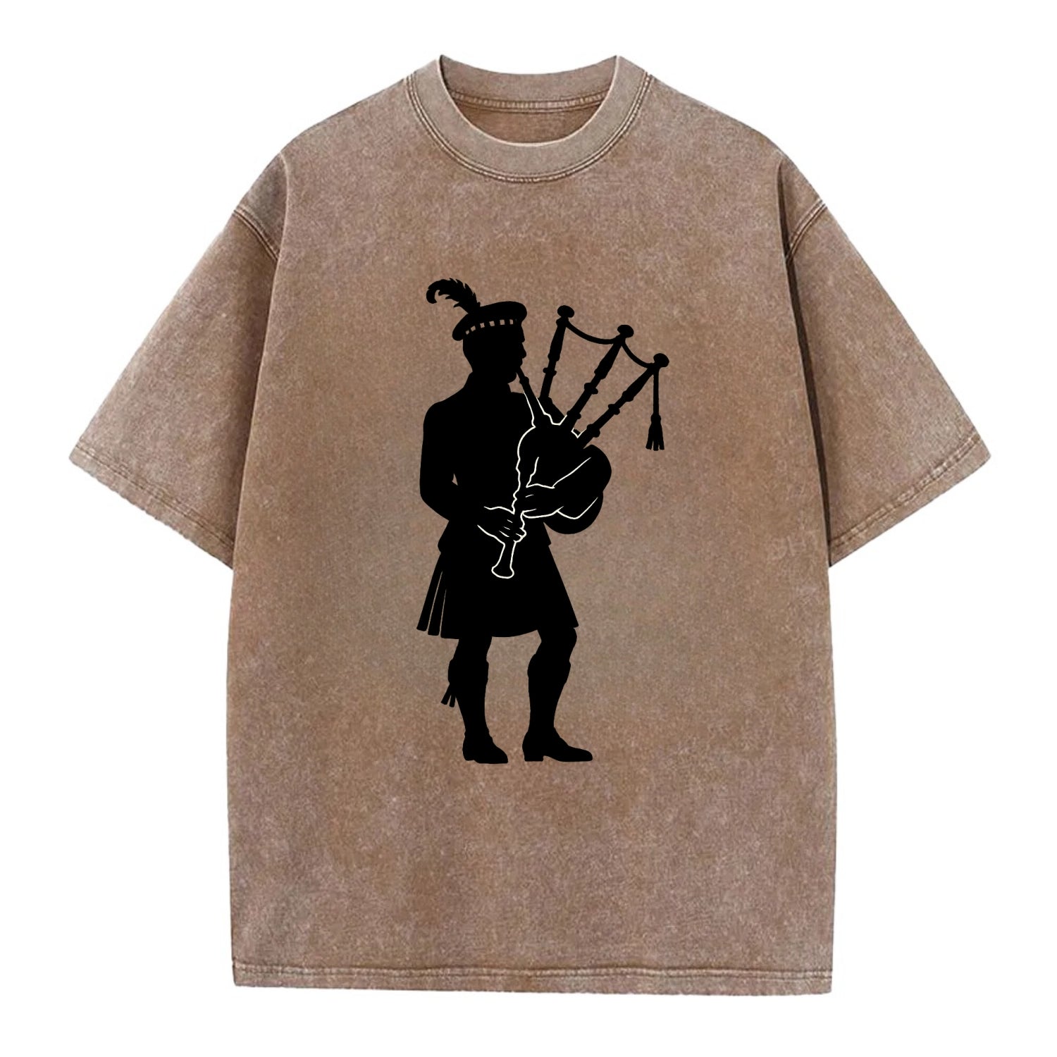 Bagpiper in traditional stance - Vintage T-shirt - Brown