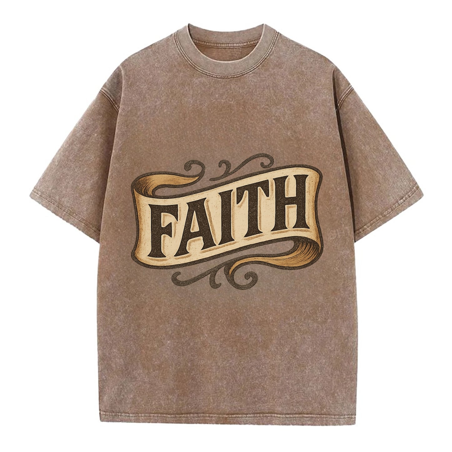 Bold typography design - "FAITH" - trust in the unseen, spiritual strength - Vintage T-shirt - Brown