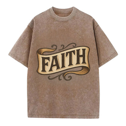 Bold typography design - "FAITH" - trust in the unseen, spiritual strength - Vintage T-shirt - Brown