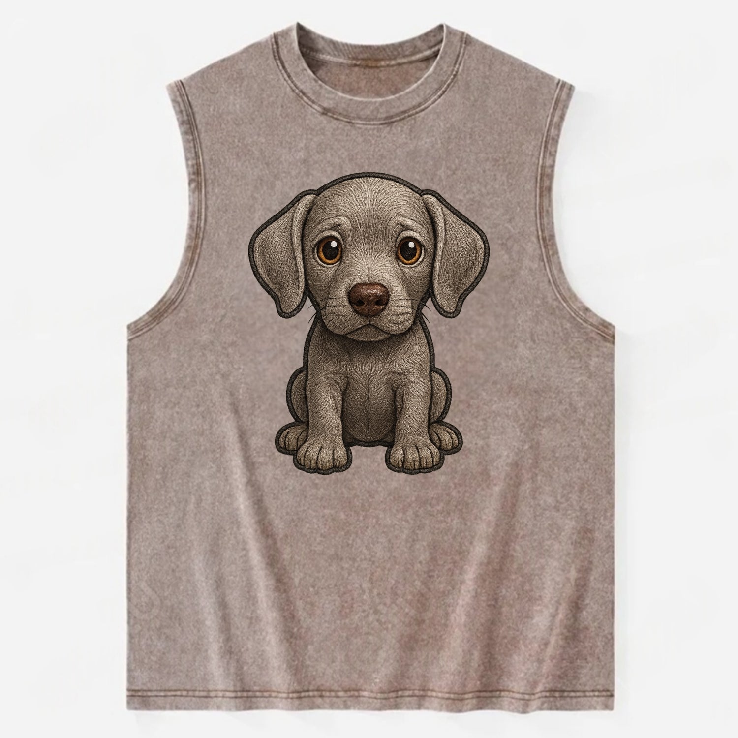 Baby Weimaraner Puppy - silver-gray coat, amber eyes, sleek body, - Vintage Washed Tank - Brown