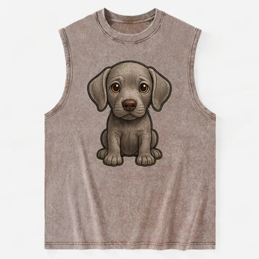 Baby Weimaraner Puppy - silver-gray coat, amber eyes, sleek body, - Vintage Washed Tank - Brown